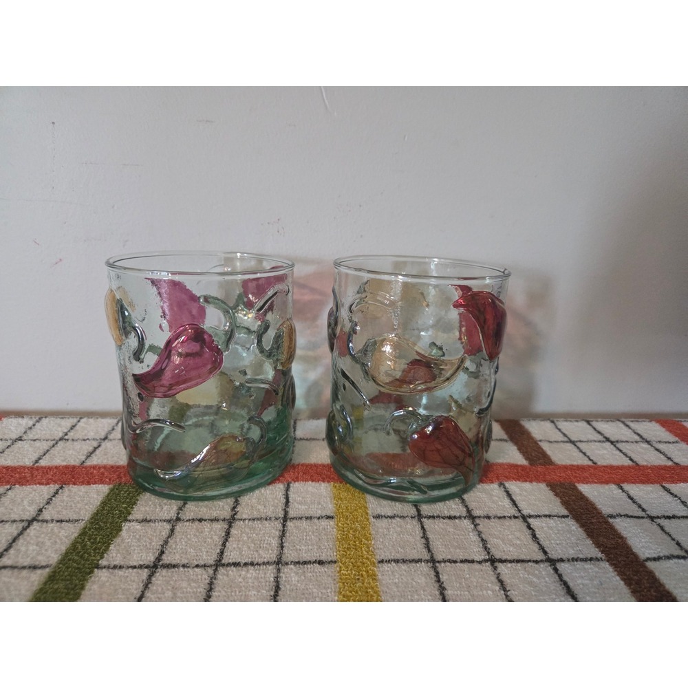 Hand Blown Chili Pepper Glass Tumblers Set of 2 Raised Textured Artisan Barware